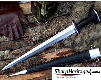 Medieval Baselard Replica Sword/ Hand Forged Carbon Steel / Rosewood Handle / Historical / Sharpen / Tempered/ working/ functional sword