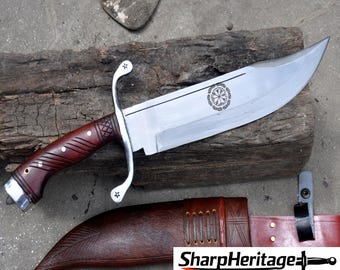 Heavy Duty Bowie Knife – Hand Forged Bowie – 5160 Carbon Steel – Full Tang Rosewood Handle – Large Bowie Knife