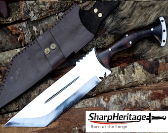 Heavy Duty Tanto Knife – Hand Forged Tanto – 11 Inches Long Blade – 5160 Carbon Steel – Full Tang Rosewood Handle – Large Tanto Knife