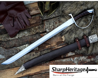 Hand Forged Sabre Sword / 26 Inch Curved Carbon Steel Blade / Rosewood Handle / Historical Collectible