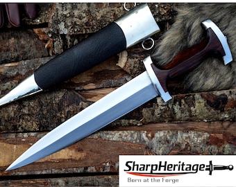 20th Century Service Dagger Replica / Hand Forged Carbon Steel / Rosewood Handle / Satin Finish