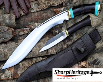 Gurkha Saxon Kukri Set – Hand Forged Kukri – 15 Inches Long Blade – 5160 Carbon Steel – Full Tang Handle – Kukri and Seax Knife Set
