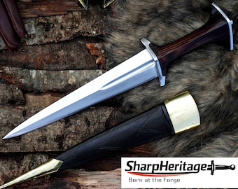 Swiss Baselard Medieval Dagger / 12 Inch High Carbon Steel Blade / Hand Forged / Wide Blade / Historical European Collectible knife-sharpen