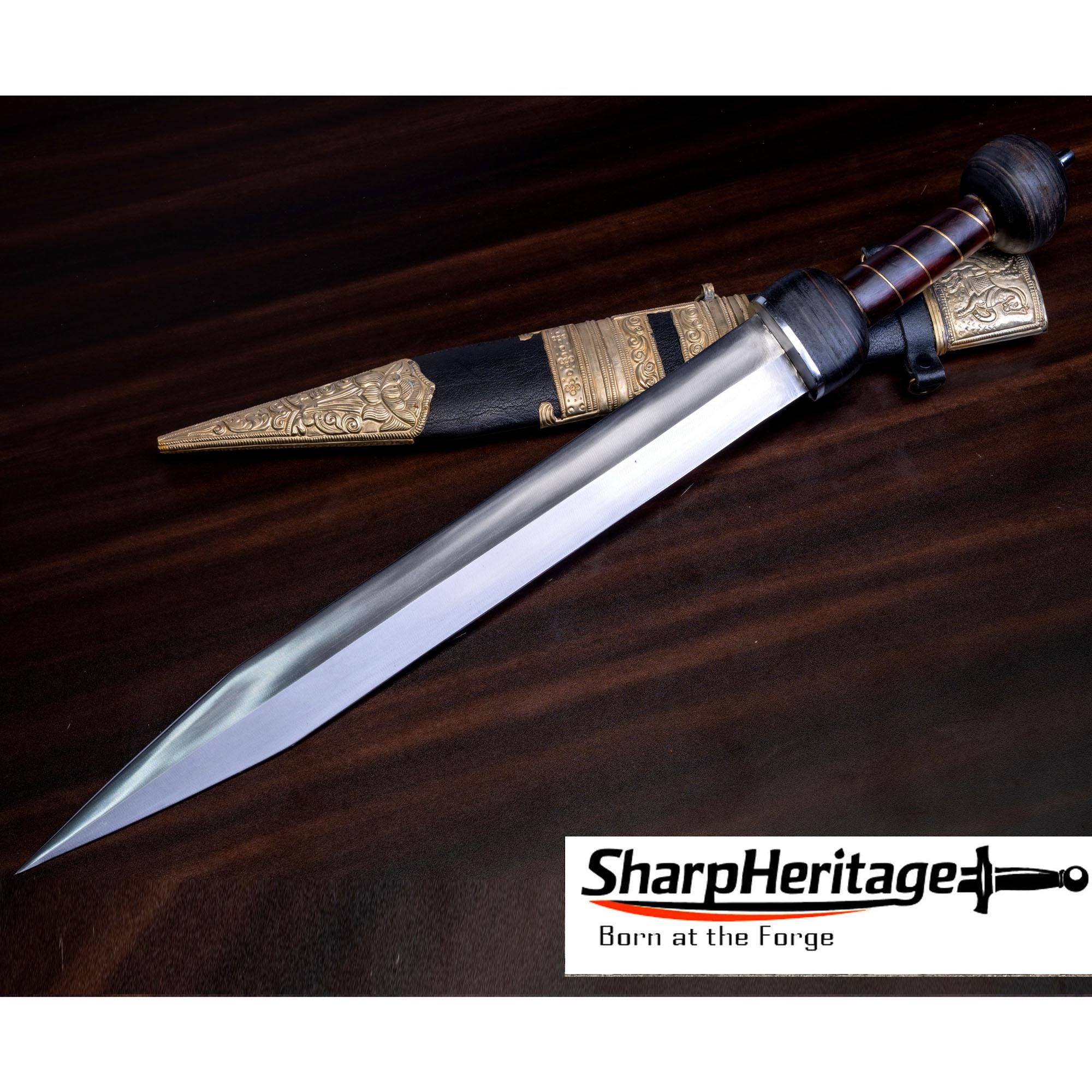 Hand Forged Roman Gladius Sword, 20 Inch 5160 Carbon Steel Blade, Rosewood Wrapped Handle, Collector Sword with Brass Fitted Scabbard