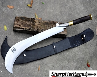 Ram Dao Ceremonial Sword – Hand Forged Ram Dao – 21 Inches Long Blade – 5160 Carbon Steel – Full Tang Rosewood Handle – Nepal Sword