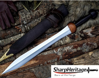 Roman Pompeii Gladius Sword / 20 Inch 5160 Carbon Steel Blade / Hand Forged / Leather Wrapped Rosewood Handle / Roman Replica sword