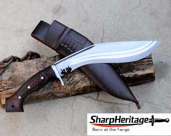 Crown Khukuri Knife / 12 Inch 5160 Carbon Steel Blade / Full Tang Rosewood Handle with Guard / Hand Forged Gurkha Style Blade