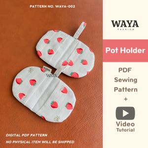 Patrón de costura para agarraderas (PDF) WAYA-002 / Agarradera acolchada para cocina / Apto para principiantes / Descarga instantánea