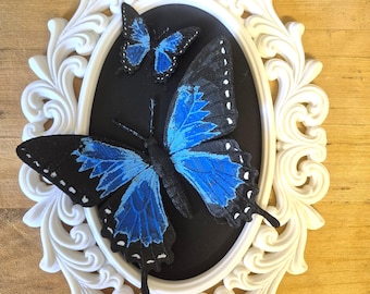 Gothic Frame Blue Morpho Butterfly Ornament 3D Printed Dark Academia Wall Art Dark Academia Home Decor Victorian Ornate Frame Handmade Gift