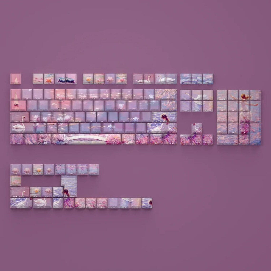 Painting Style Keycaps Set, Side Engraved Translucent PBT Keycaps ...