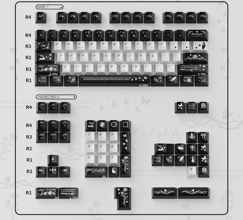 Metallic Black Silver Keycap Set Cherry Profile Glossy PC Keycaps for ...