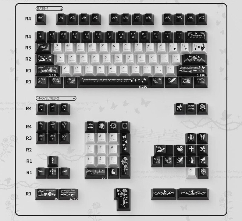 Metallic Black Silver Keycap Set Cherry Profile Glossy PC Keycaps for ...