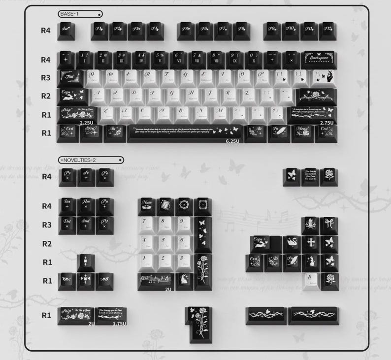 Metallic Black Silver Keycap Set Cherry Profile Glossy PC Keycaps for ...