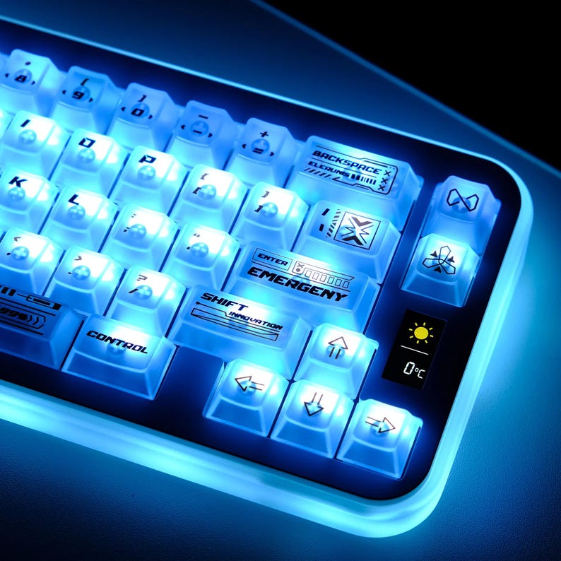 Led Display Key Caps Cyberpunk Style Keycap Set ISO White Matte Translucent Cherry Profile ...