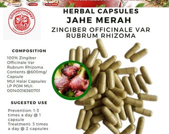 Cápsulas de jengibre rojo silvestre orgánico, Zingiber officinale var. rubrum rhizoma – Especia fresca individual, hierbas naturales indonesias