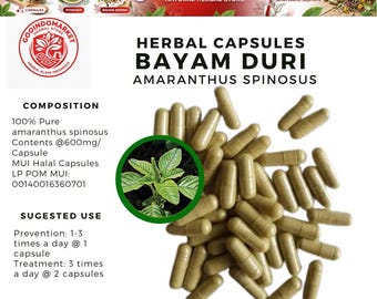 Capsule Of PURE Spiny Amaranth Capsules (Amaranthus Spinosus) Organic WildCrafted Natural Herbs