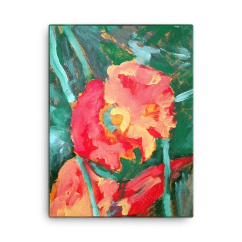 Red Orange Poppies in Garden outlets Flower Art Print on Canvas