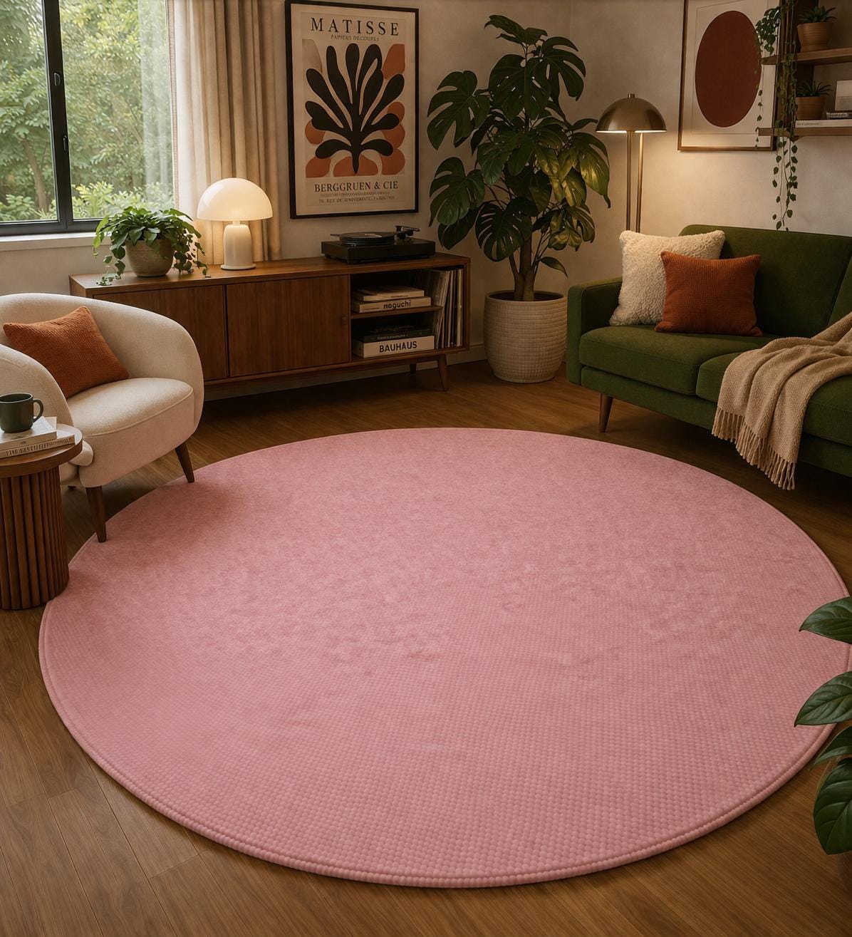 Round Pink Rug Next Round Pink Wool Area Rug, Blush Circle 5x5 8x8 Rug, Minimalist Modern ...