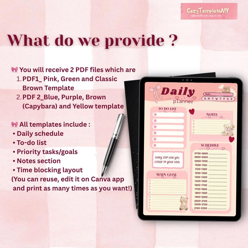 Digital Daily Planner | Editable on Canva - Etsy