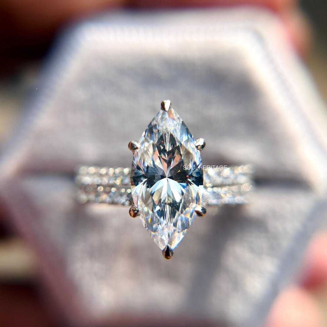 Marquise Cut Lab Grown Diamond Wedding Set 14K White Gold Ring for ...