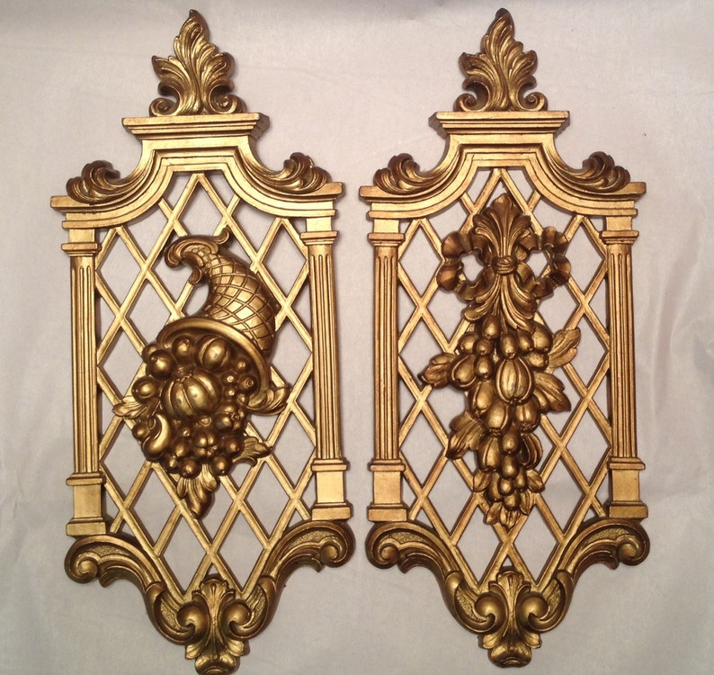Vintage Golden Wall Plaques Etsy