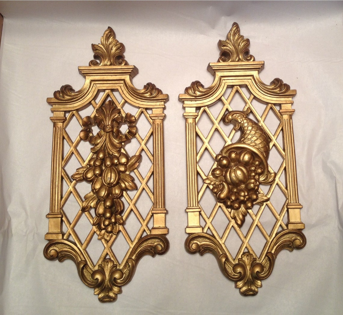 Vintage Golden Wall Plaques Etsy