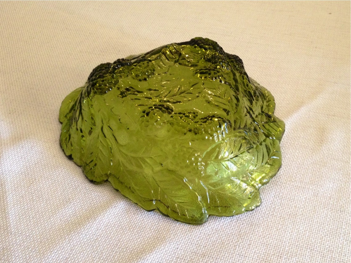 Vintage Green Glass Triangular Dish in Loganberry Design Etsy