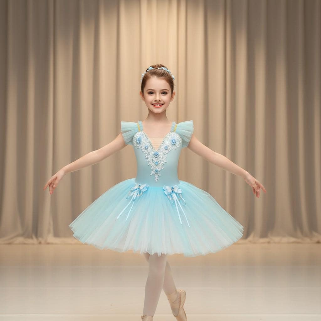 Girls Ballet Dance Costume Butterfly Performance Dress Stage Recital Tutu Skirt Outfit Children
