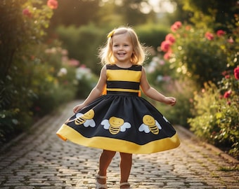 Babymeisje Bee Tutu Jurk Gele Strik Verjaardagsfeestje Prinses Outfit Zomer Kinderkostuum