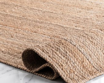 Natural Jute Rug Bohemian Jute Rug Rectangular Jute Rug Braided Large Decor Rug, Jute Area Rug, Square Jute Rug, Jute Runner Rug,