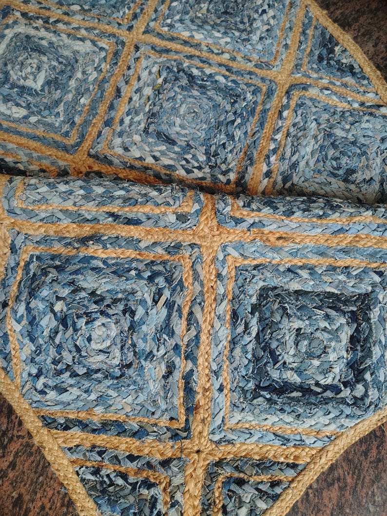 Bhuvan Handloom Jute and Denim Diamond Braided Reversible Handwoven Eco ...