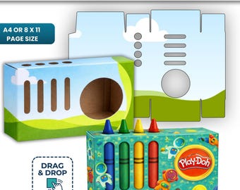 Editable Play Doh Box Template Canva, Play Dough Crayon Box Template, Printable Kids Activity Box Wrapper, DIY Party Favor Box Drag Drop