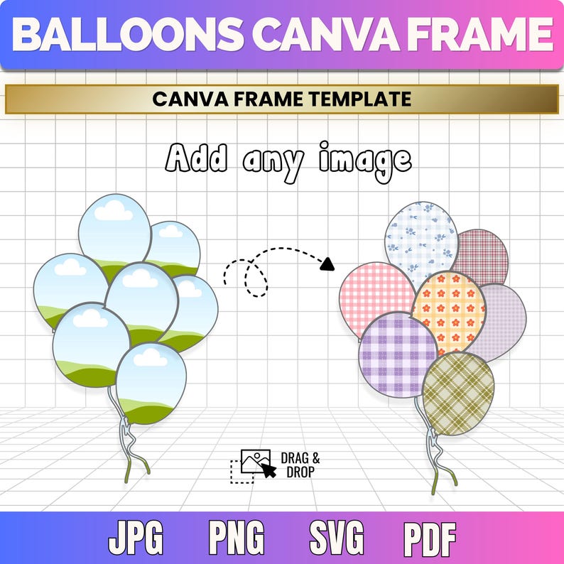 Balloons Canva Frame Template, Editable Balloon Photo Frames, Balloon ...