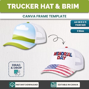 Trucker Hat Template, Sublimation Template for Hats, Hat Brim Template, Hat Cap Design Canva, Printable Trucker Cap