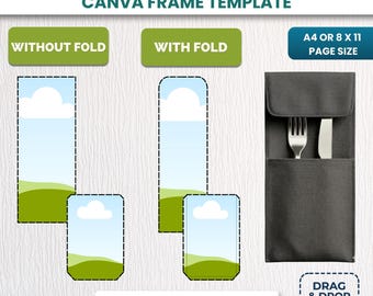 Cutlery Pouch Template, Editable Cutlery Holder Canva, Printable Utensil Sleeve, Wedding Napkin Pocket Template, Blank Cutlery Wrap