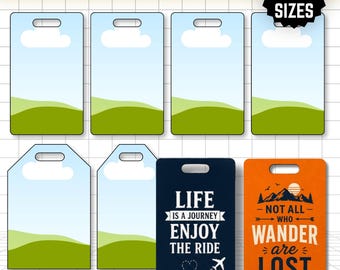 Luggage Tag Editable Canva Template, 10 Sizes with Size Guide, Travel Tag Sublimation, Bag Tag Work Badge, Personalized Drag and Drop