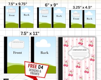 Composition Book Template, Editable Canva Notebook Cover 4 Sizes 4 Designs, Printable Back to School Cover, Composition Notebook Mockup