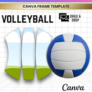 Mall för volleybollpanel, redigerbar Canva SVG PNG, anpassad fotosportbollomslag, DIY-sublimering dra och släpp direktnedladdning