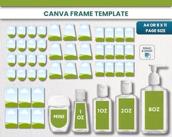 Vorlage für Etiketten für Handdesinfektionsmittel (Canva-kompatibel), Etikettenvorlage für Mini-Flaschen, Etiketten für Gastgeschenke, druckbare Desinfektionsmittel-Aufkleber, individuelle Etiketten
