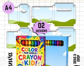 Crayon Box Template Canva Editable, 6 & 12 Crayon Box SVG PNG PDF Bundle, Printable Crayon Packaging Design, Party Favor Crayon Template