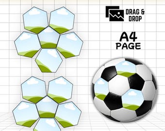 サッカーボールパネルテンプレート、編集可能なCanva SVG PNG、六角形パネルカスタムフォトラップ、DIY昇華ドラッグアンドドロップボールデザイン