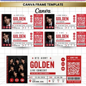 8x BTS-ticketsjabloon canva | BTS World Tour-concertticket, alle 7 leden + groep, Kpop-fancadeau, afdrukbaar