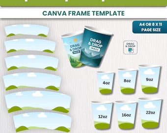 Papiertasse Wrap Vorlage Canva bearbeitbar, Cup Sleeve Template Bundle, druckbare Kaffeetasse Wrap, Party Cup Label Design, 4 Unze 8 Unze 12 Unze 16 Unze 22 Unze