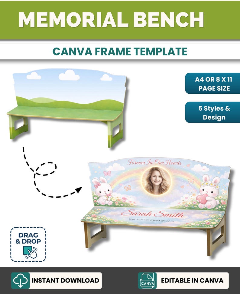 Memorial Bench Template Canva, Editable Memorial Bench Design ...
