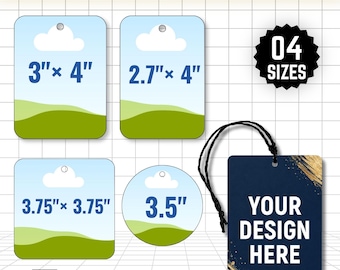 Car Air Freshener Template Bundle, Blank 3x4 Rectangle 3.75 Square 3.5 Round, 4 Sizes Canva Editable, Sublimation Freshie Template