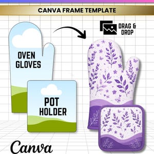 Oven Mitts Set Template Canva, Editable Oven Glove and Pot Holder Design, Kitchen Sublimation Template, Drag and Drop Printable