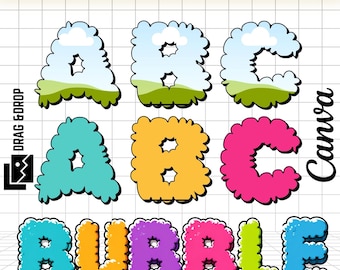 Alphabet Letters Template Canva, Editable Bubble A-Z and 0-9 Photo Frames, Drag and Drop Name Collage, Printable Kids Decor, DIY Shirt