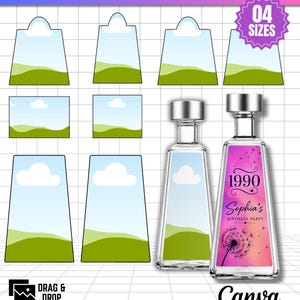 1800 Tequila Label Template Canva Editable, Custom Bottle Label Bundle, 50ml 200ml 375ml 750ml, Drag and Drop Canva Frames