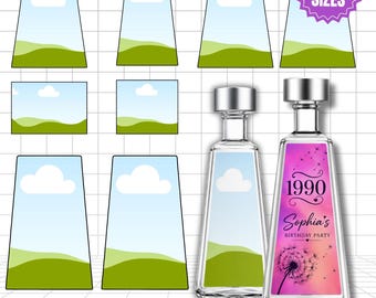 1800 Tequila Label Template Canva Editable, Custom Bottle Label Bundle, 50ml 200ml 375ml 750ml, Drag and Drop Canva Frames
