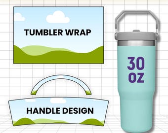 30oz Tumbler Template, Editable Canva Tumbler Wrap 30 oz, SVG PNG Flip Straw Handle Design, Sublimation Cup Wrap, DIY Drag Drop Printable